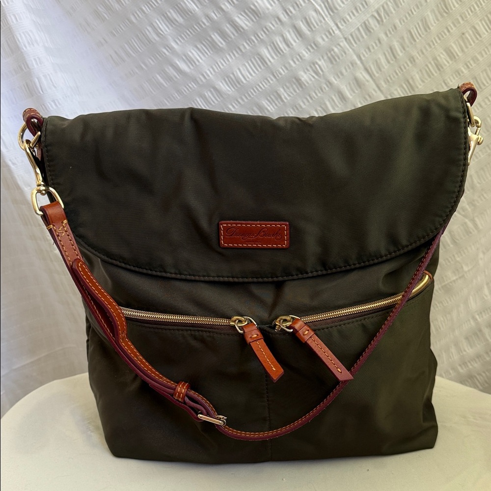 Dooney & Bourke Olive Green Nylon Crossbody with Brown Leather Trim